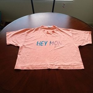 Vintage 80s/90s single stitch cropped half shirt “Hey Mon" Anvil
